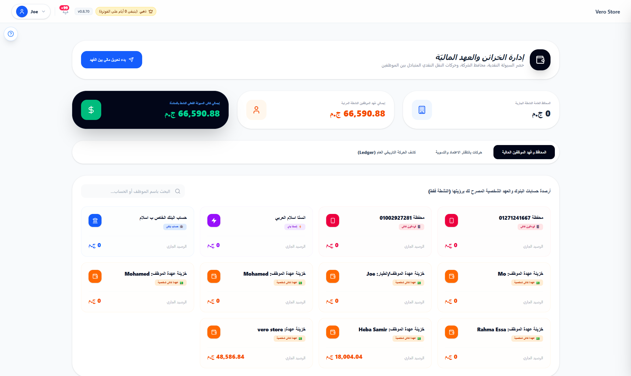 لقطة شاشة من المركز المالي في EasyTik